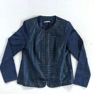 Peter Nygard Blue Studded Leather Knit Zip Stretch Blazer Jacket Size M Gorpcore